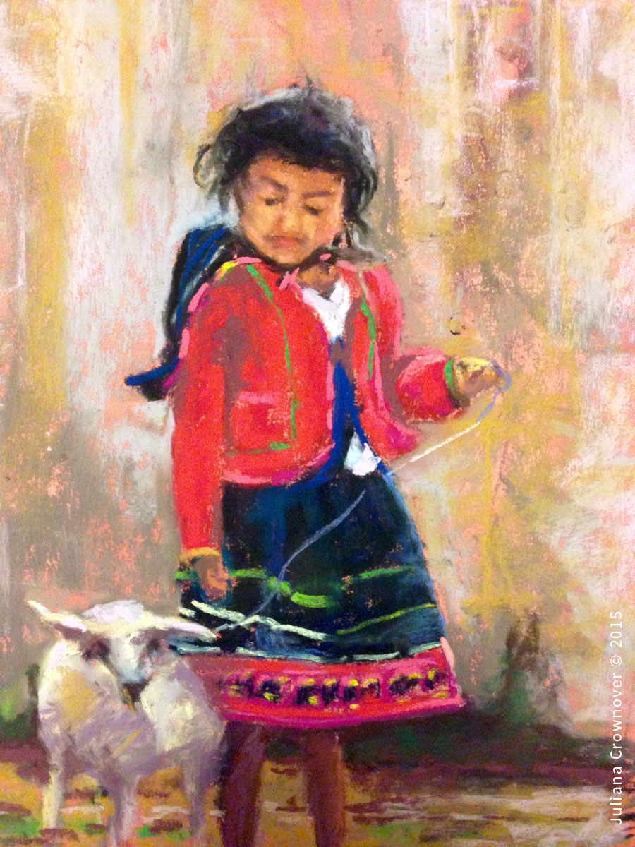 La Nina y su Ovejita Peru painting little girl with lamb Juliana Crownover