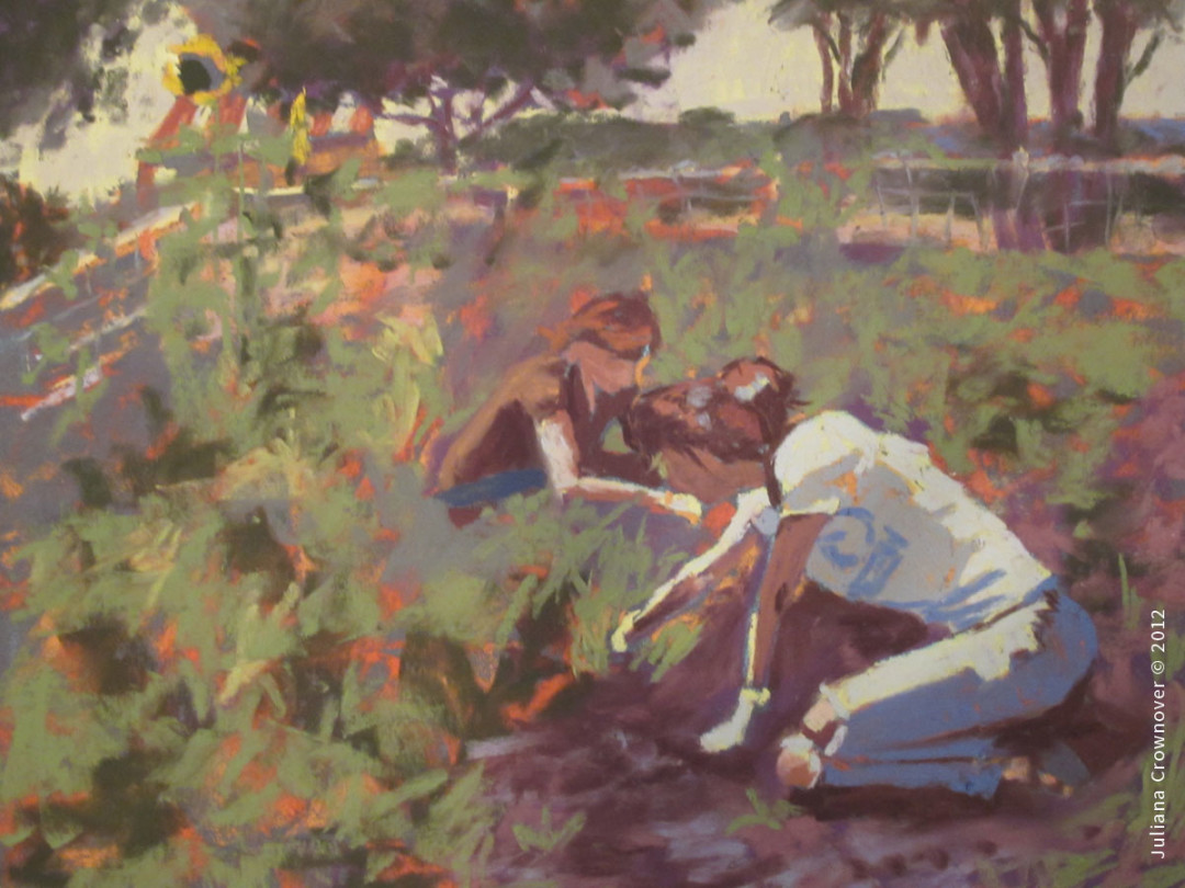 painting women two friends gardening together Juliana Crownover