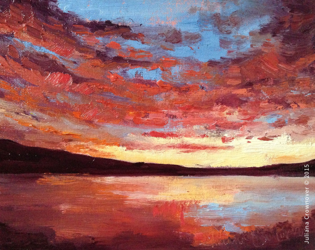 plein air sunset oil Abiquiu red orange purple Juliana Crownover