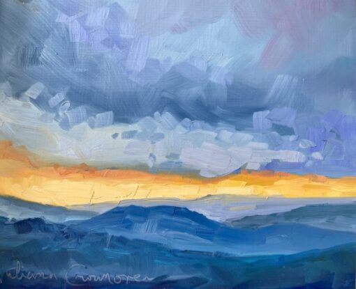 January 6th Sol Rising "Mountain and Sky in Blue and Yellow Sweater"